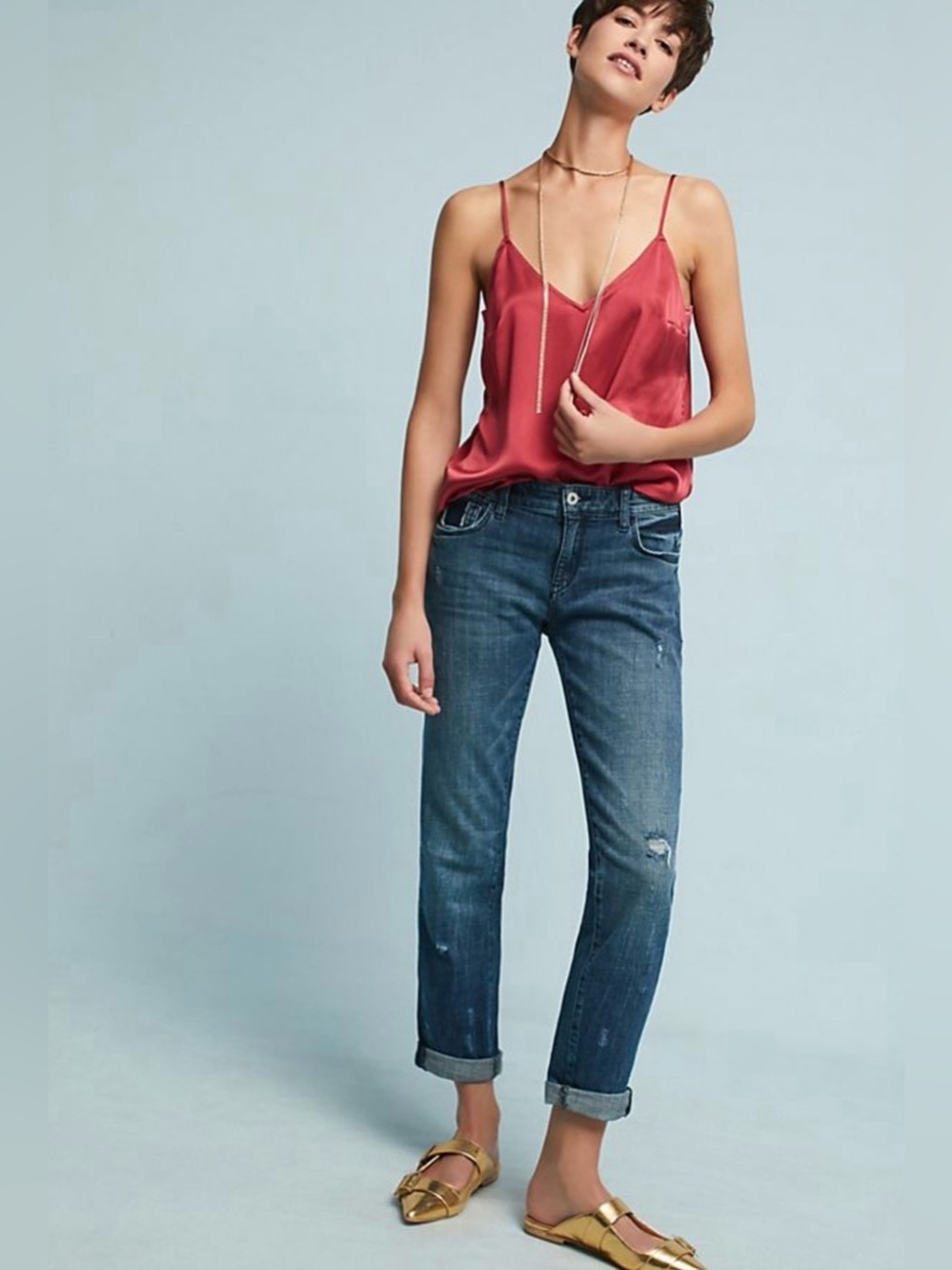 Pilcro Slim Boyfriend Crop Distressed Stretch Jeans Womens Size 25